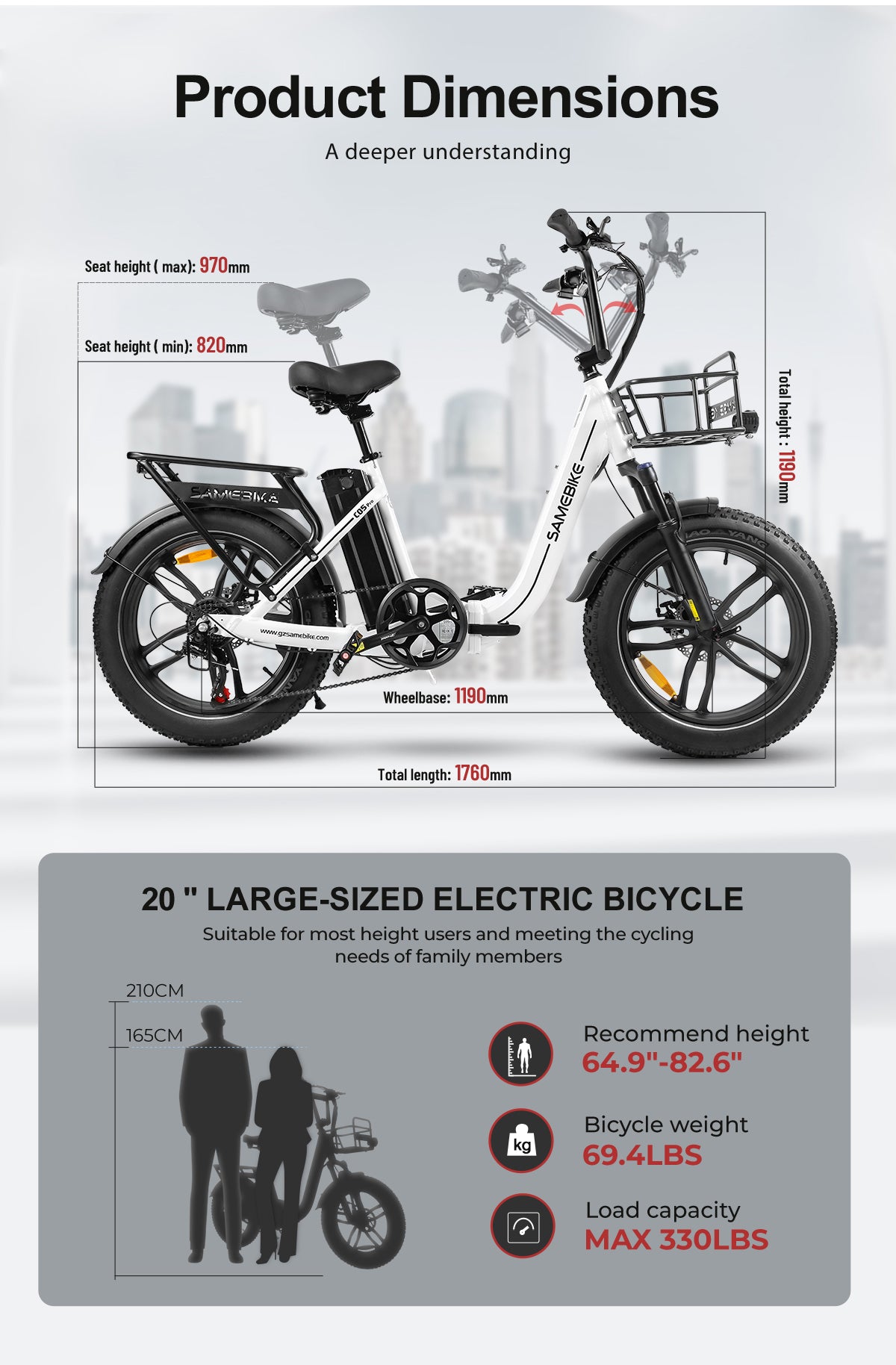 SAMEBIKE C05 PRO Sulanksomas Elektrinis Dviratis