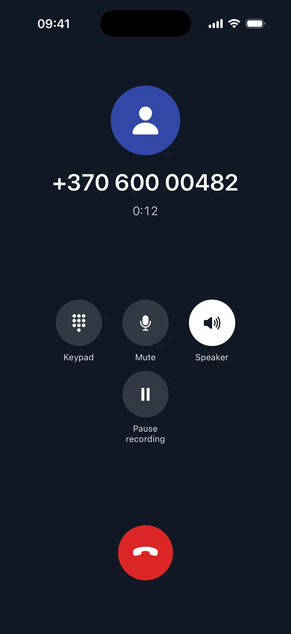 SmartOn PBX programėlė · Skambutis