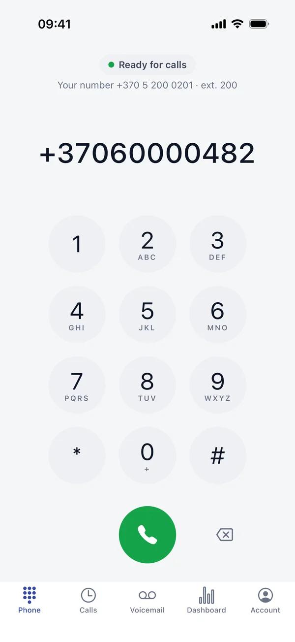 SmartOn PBX programėlė · Klaviatūra