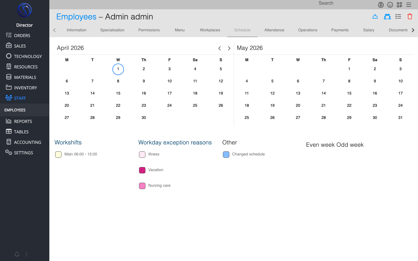 SmartOn · Work schedule